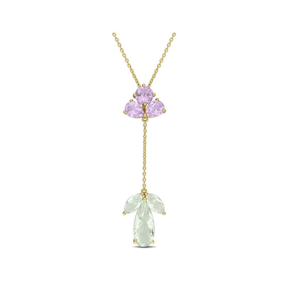 10.0 Carat (ctw) Green Quartz and Rose-De-France Drop Necklace Silver